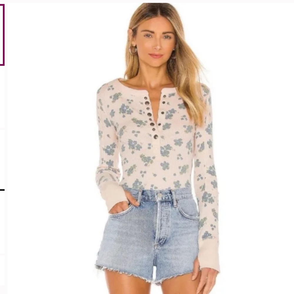 Free People Everest Henley Tee Size Small Floral Print Tea Combo top shirt